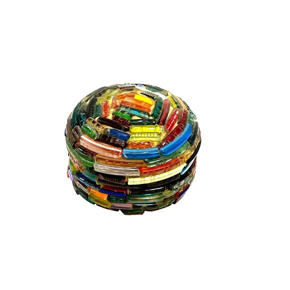 Mosaic Glass Beads from Bangle Pieces Handmade Treasure Box‎ Trinkets Jewelry - Picture 1 of 8